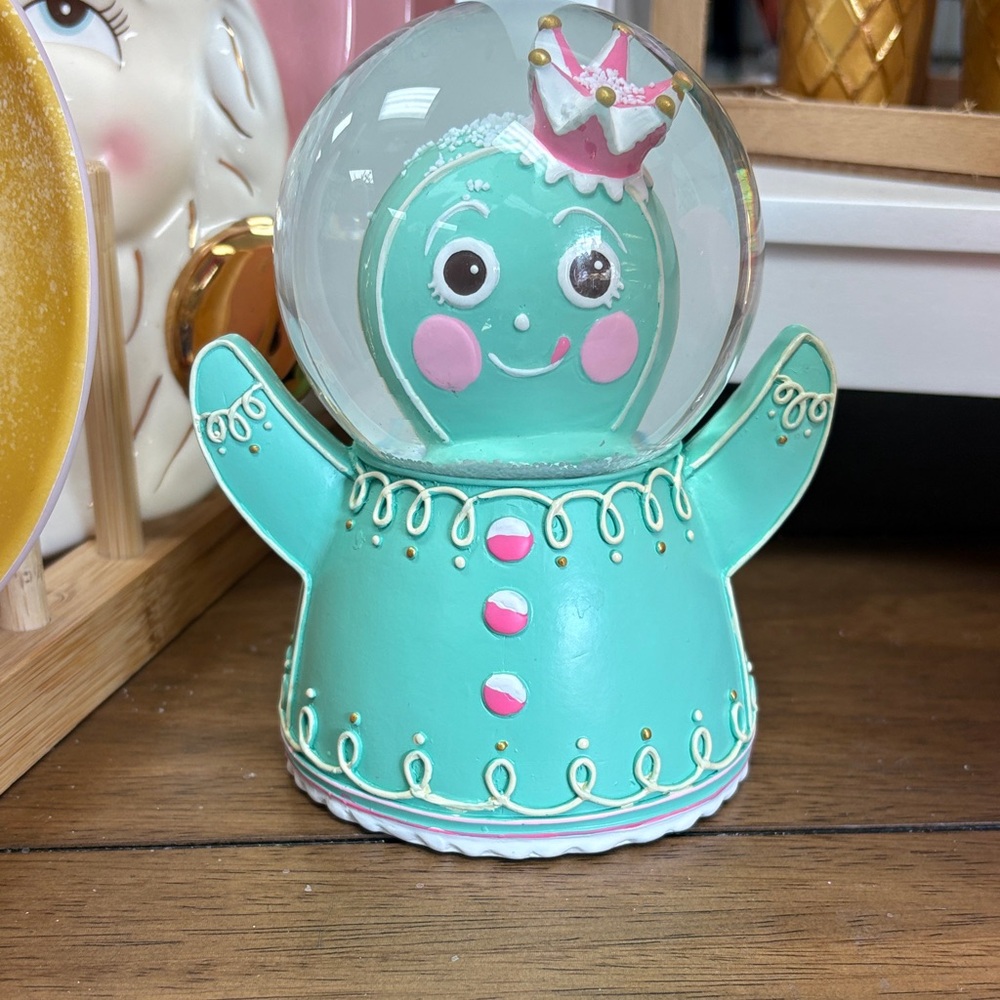 Teal gingerbread Snow Globe Figurine by Glitterville